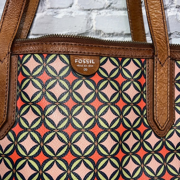 FOSSIL Sydney Signature Large Tote Bag Shoulder Purse Pink Brown Leather 16"x12" - Picture 2 of 12